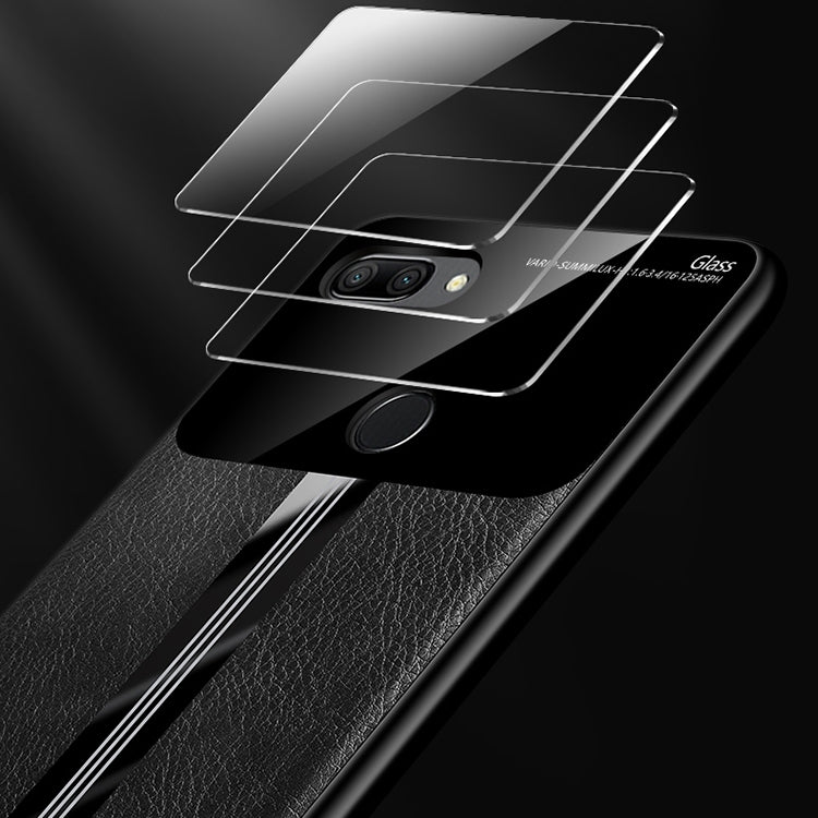 For Huawei Honor 9i Leather Texture PU + Glass + TPU Shockproof Protective Case