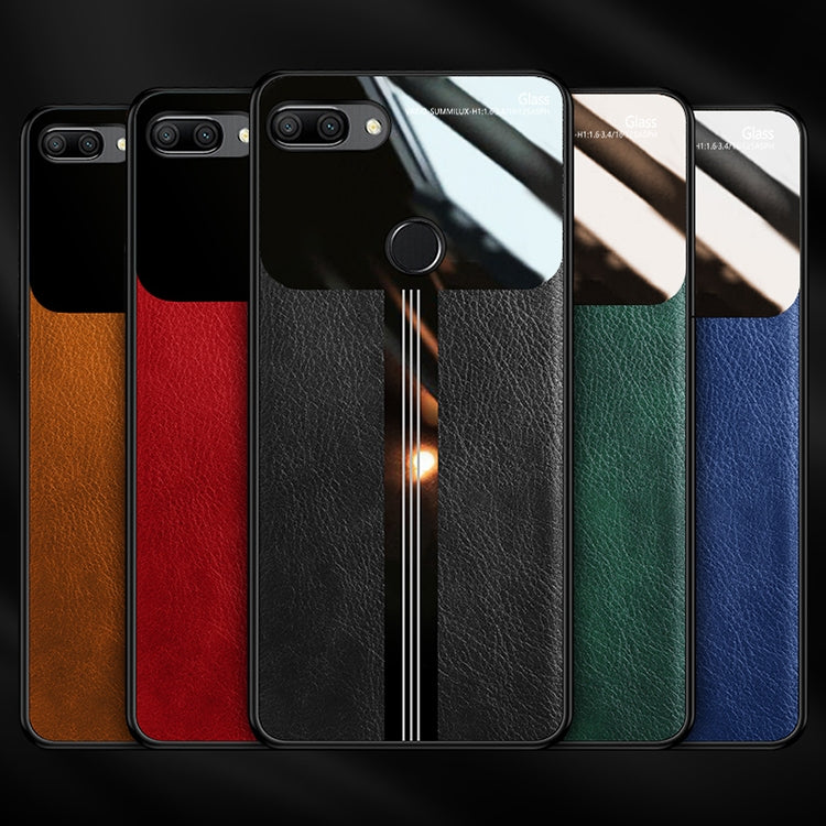 For Huawei Honor 9i Leather Texture PU + Glass + TPU Shockproof Protective Case