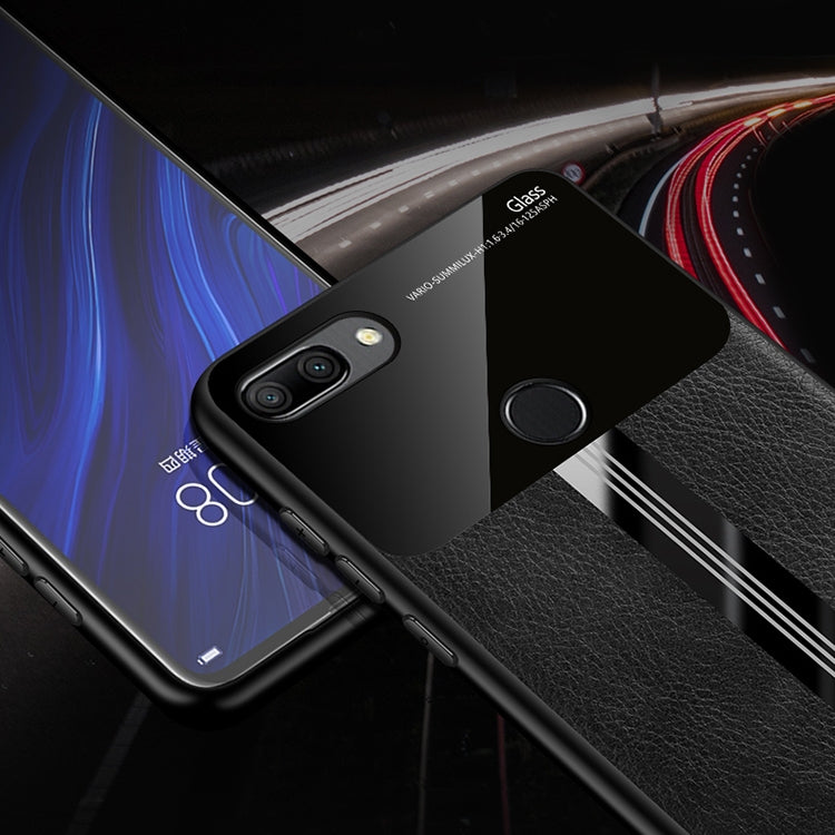 For Huawei Honor 9i Leather Texture PU + Glass + TPU Shockproof Protective Case