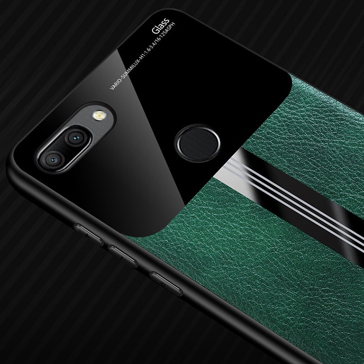 For Huawei Honor 9i Leather Texture PU + Glass + TPU Shockproof Protective Case