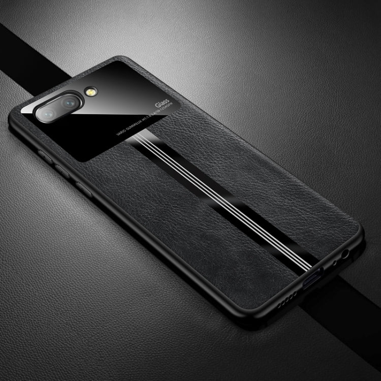 For Huawei Honor 10 Leather Texture PU + Glass + TPU Shockproof Protective Case