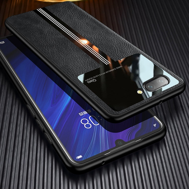 For Huawei Honor 10 Leather Texture PU + Glass + TPU Shockproof Protective Case