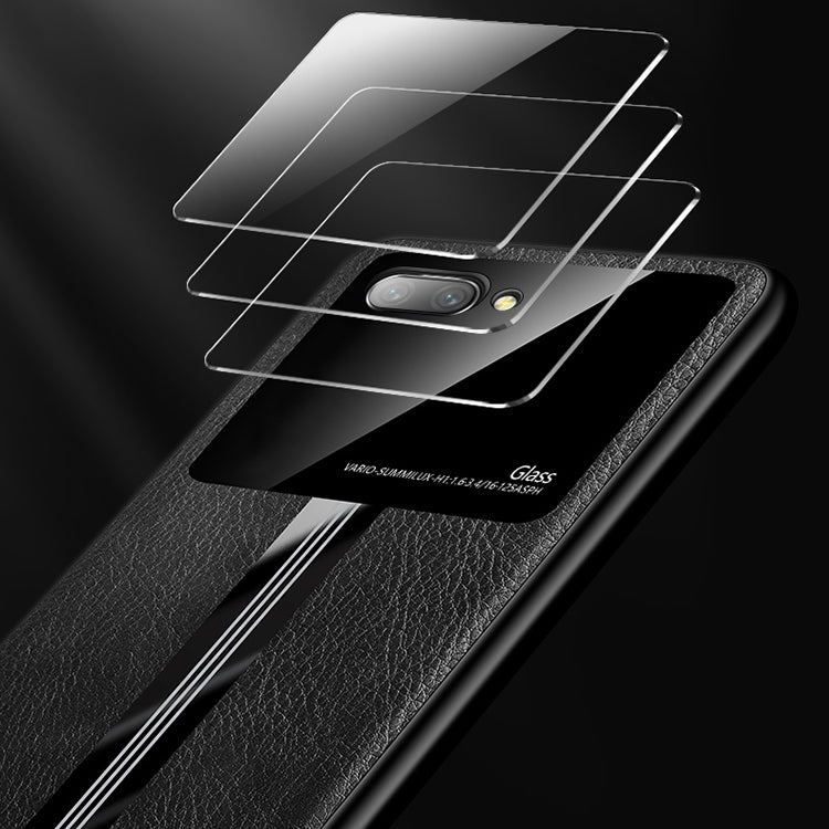 For Huawei Honor 10 Leather Texture PU + Glass + TPU Shockproof Protective Case