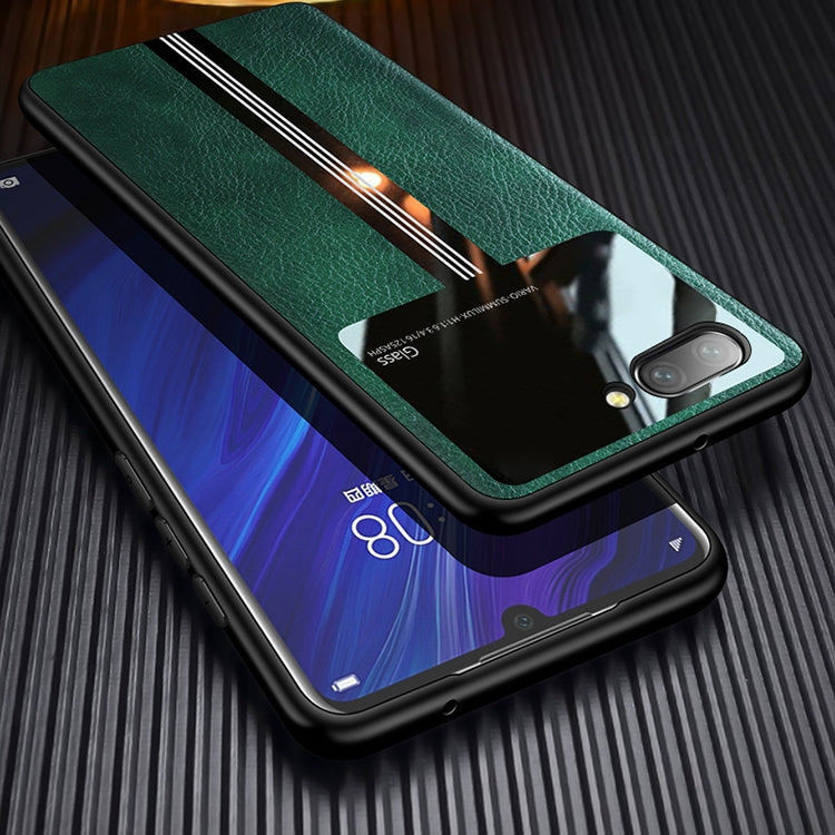 For Huawei Honor 10 Leather Texture PU + Glass + TPU Shockproof Protective Case