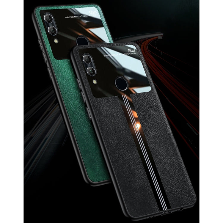 For Huawei Honor 10 Lite Leather Texture PU + Glass + TPU Shockproof Protective Case