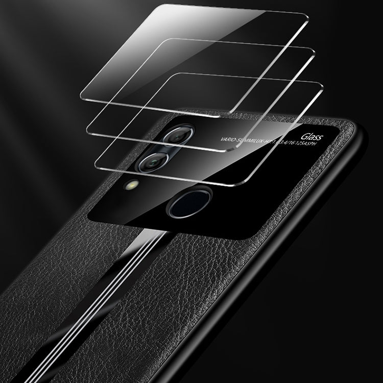 For Huawei Honor 10 Lite Leather Texture PU + Glass + TPU Shockproof Protective Case