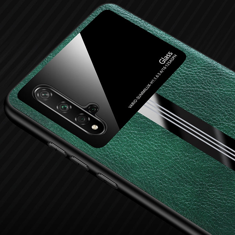 For Huawei Honor 20 Leather Texture PU + Glass + TPU Shockproof Protective Case