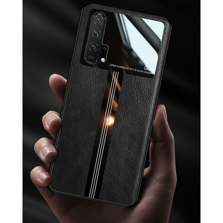 For Huawei Honor 20 Pro Leather Texture PU + Glass + TPU Shockproof Protective Case