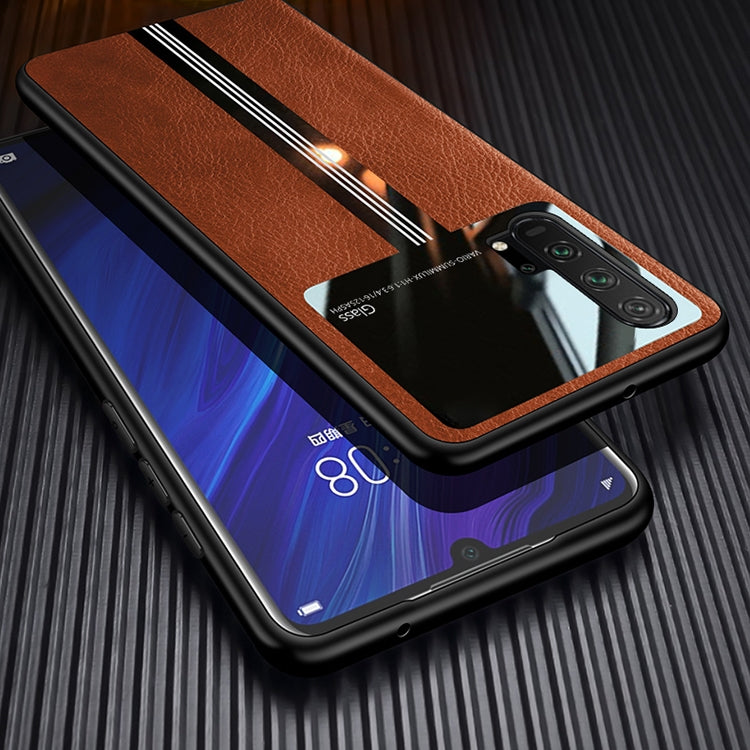 For Huawei Honor 20 Pro Leather Texture PU + Glass + TPU Shockproof Protective Case