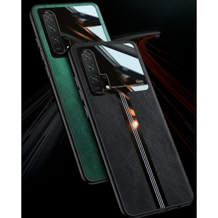 For Huawei Honor 20 Pro Leather Texture PU + Glass + TPU Shockproof Protective Case