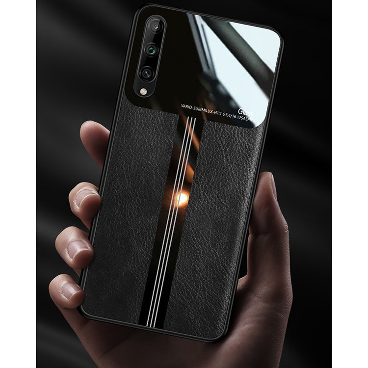 For Huawei Honor play 3 Leather Texture PU + Glass + TPU Shockproof Protective Case