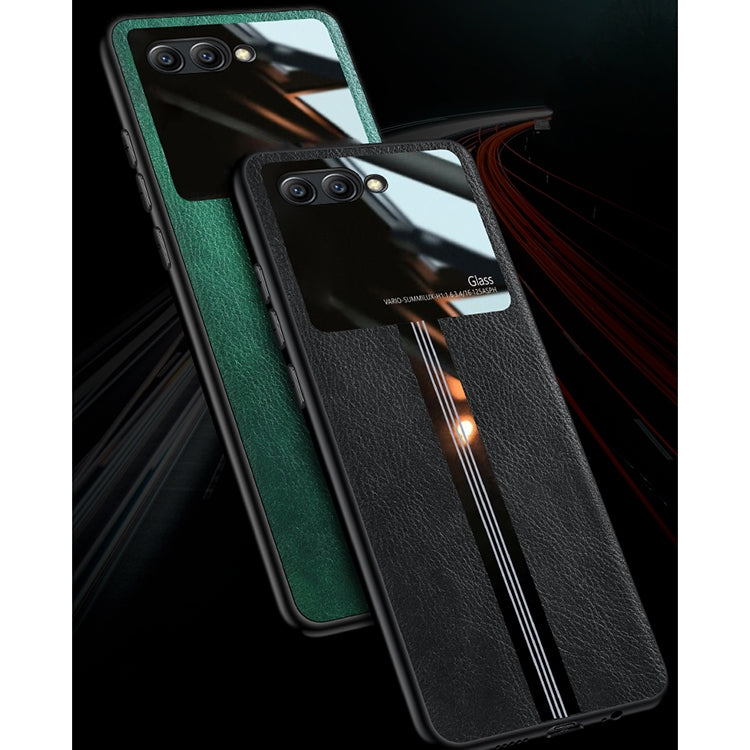 For Huawei Honor V10 Leather Texture PU + Glass + TPU Shockproof Protective Case