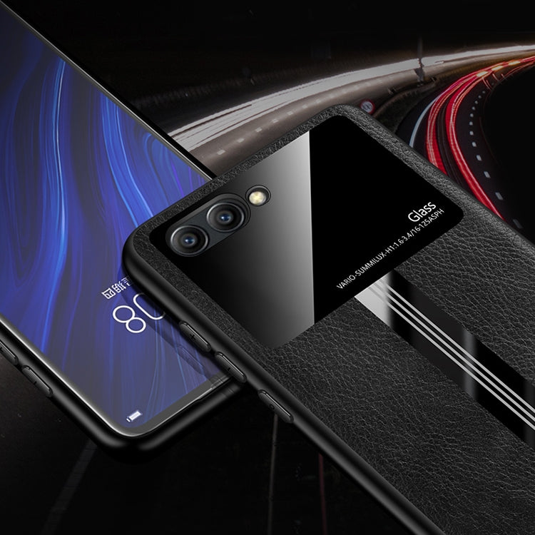 For Huawei Honor V10 Leather Texture PU + Glass + TPU Shockproof Protective Case