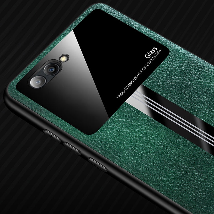 For Huawei Honor V10 Leather Texture PU + Glass + TPU Shockproof Protective Case