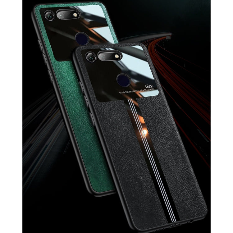 For Huawei Honor View 20 / Honor V20 Leather Texture PU + Glass + TPU Shockproof Protective Case