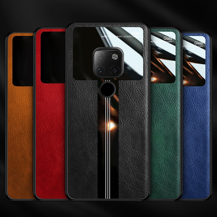 For Huawei Mate 20 Leather Texture PU + Glass + TPU Shockproof Protective Case