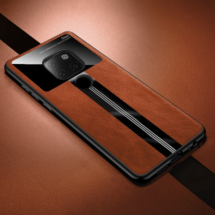 For Huawei Mate 20 Leather Texture PU + Glass + TPU Shockproof Protective Case
