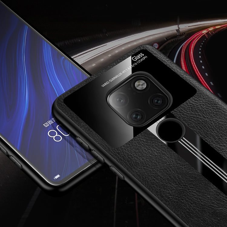 For Huawei Mate 20 Leather Texture PU + Glass + TPU Shockproof Protective Case