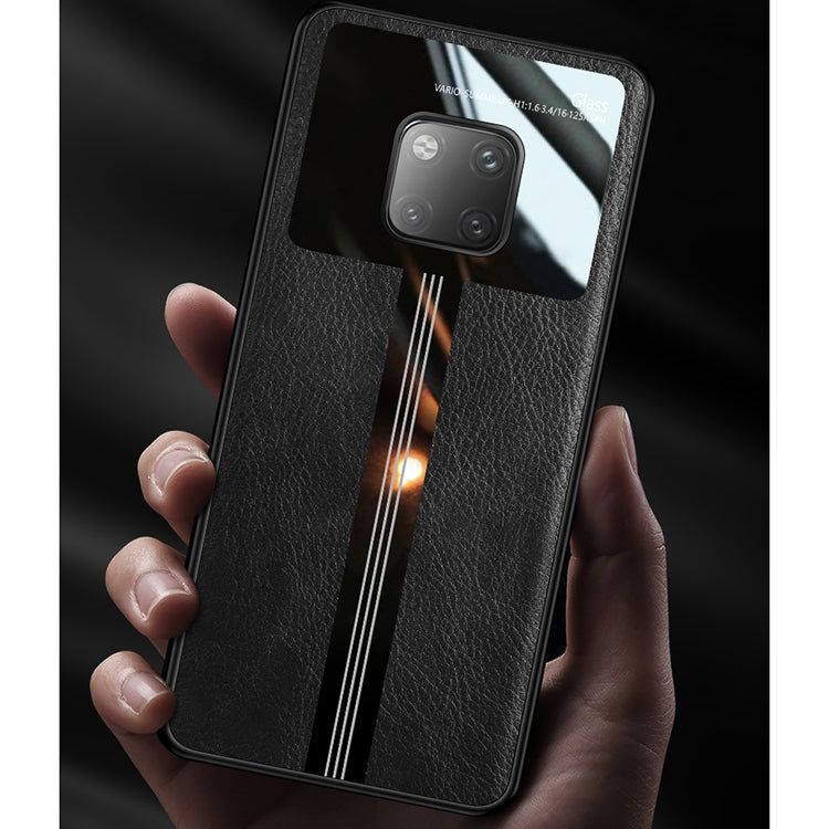 For Huawei Mate 20 Pro Leather Texture PU + Glass + TPU Shockproof Protective Case