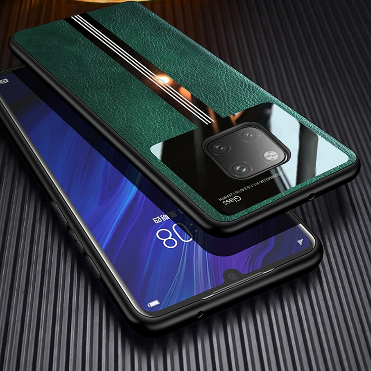 For Huawei Mate 20 Pro Leather Texture PU + Glass + TPU Shockproof Protective Case