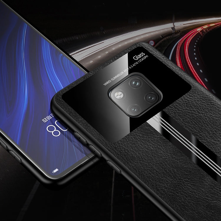 For Huawei Mate 20 Pro Leather Texture PU + Glass + TPU Shockproof Protective Case