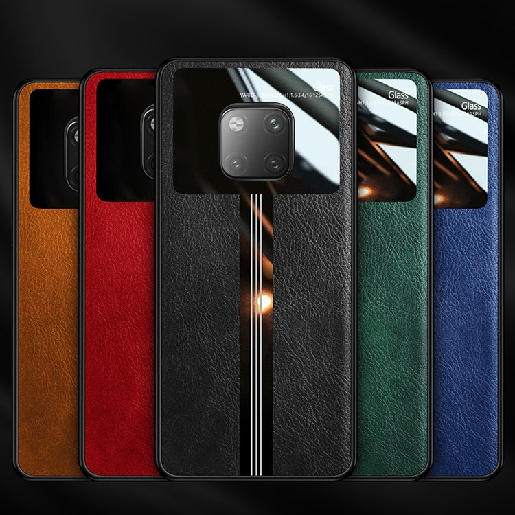 For Huawei Mate 20 Pro Leather Texture PU + Glass + TPU Shockproof Protective Case