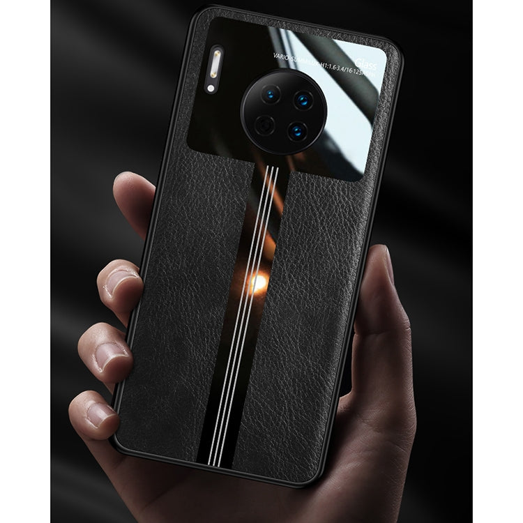 For Huawei Mate 30 Leather Texture PU + Glass + TPU Shockproof Protective Case