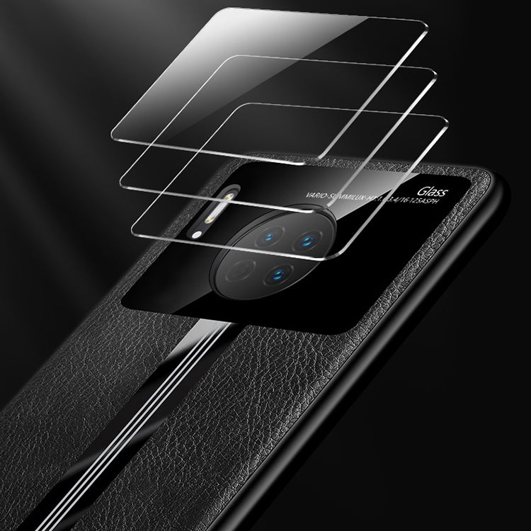For Huawei Mate 30 Pro Leather Texture PU + Glass + TPU Shockproof Protective Case
