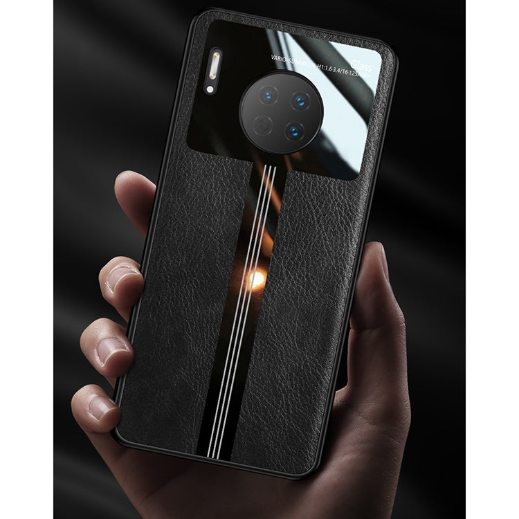 For Huawei Mate 30 Pro Leather Texture PU + Glass + TPU Shockproof Protective Case