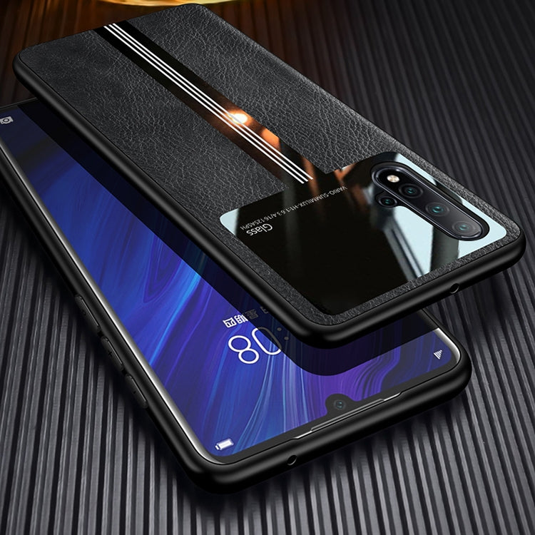 For Huawei Nova 5 Leather Texture PU + Glass + TPU Shockproof Protective Case