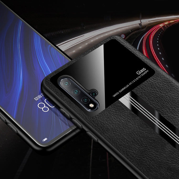 For Huawei Nova 5 Leather Texture PU + Glass + TPU Shockproof Protective Case