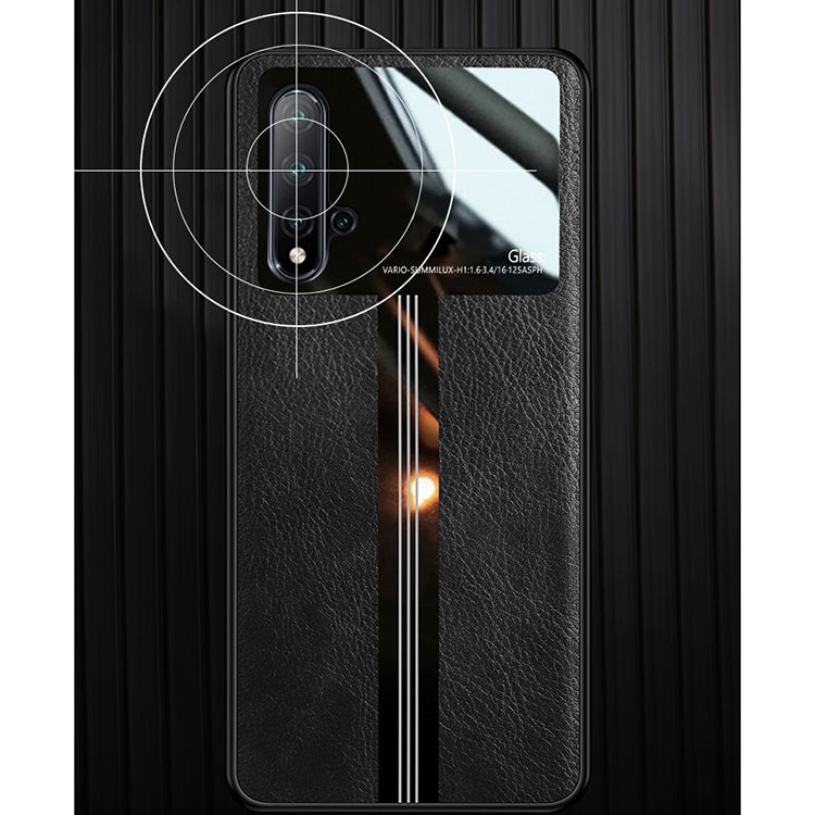 For Huawei Nova 5 Leather Texture PU + Glass + TPU Shockproof Protective Case