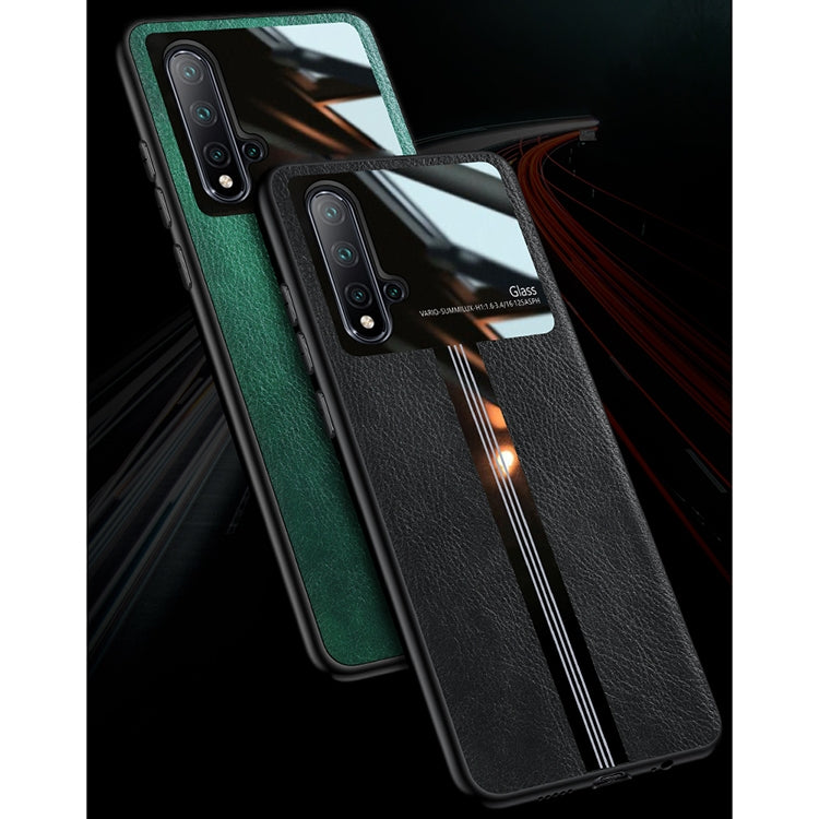 For Huawei Nova 5 Leather Texture PU + Glass + TPU Shockproof Protective Case