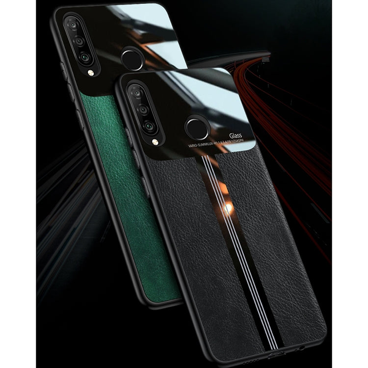 For Huawei Nova 4e Leather Texture PU + Glass + TPU Shockproof Protective Case