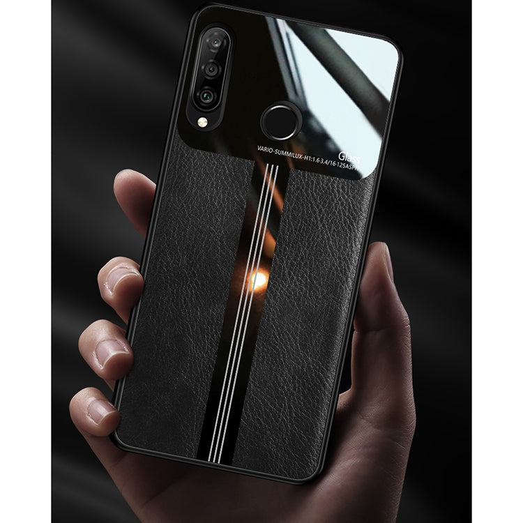 For Huawei Nova 4e Leather Texture PU + Glass + TPU Shockproof Protective Case