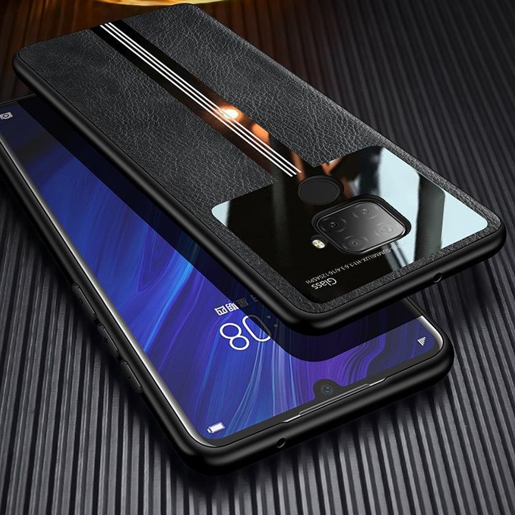 For Huawei Nova 5i Pro Leather Texture PU + Glass + TPU Shockproof Protective Case