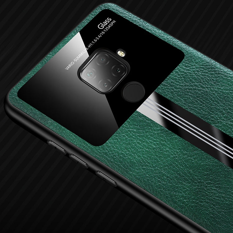 For Huawei Nova 5i Pro Leather Texture PU + Glass + TPU Shockproof Protective Case