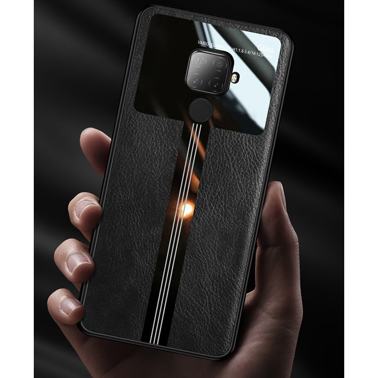 For Huawei Nova 5i Pro Leather Texture PU + Glass + TPU Shockproof Protective Case