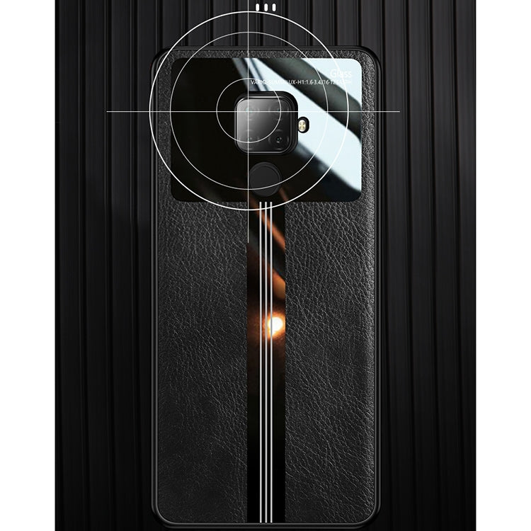 For Huawei Nova 5i Pro Leather Texture PU + Glass + TPU Shockproof Protective Case