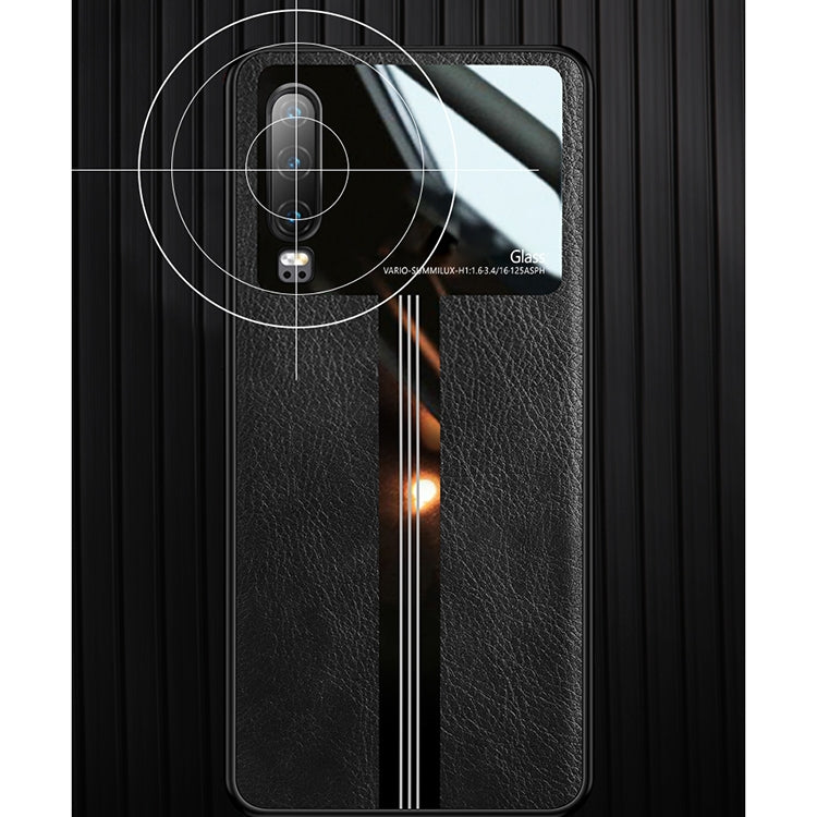 For Huawei P30 Leather Texture PU + Glass + TPU Shockproof Protective Case
