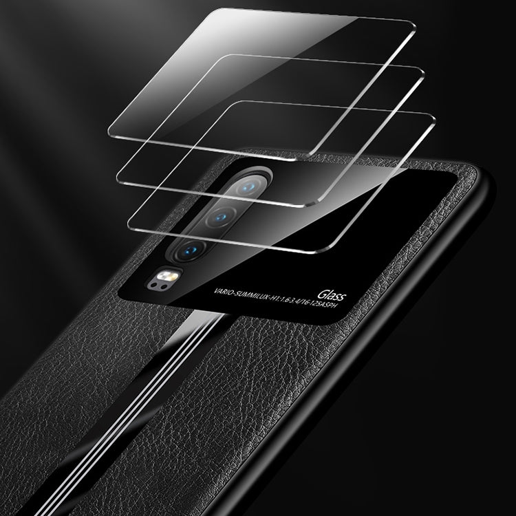 For Huawei P30 Leather Texture PU + Glass + TPU Shockproof Protective Case