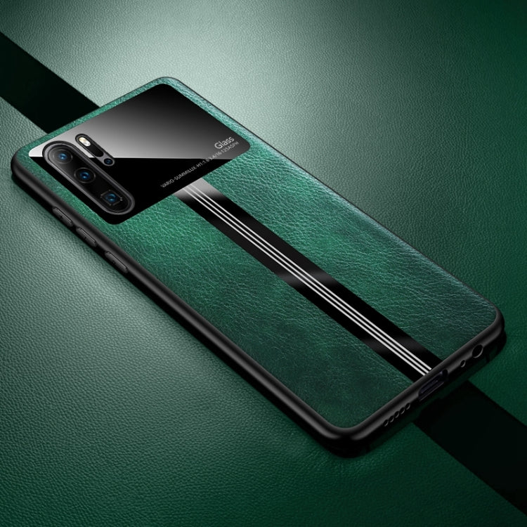 For Huawei P30 Pro Leather Texture PU + Glass + TPU Shockproof Protective Case