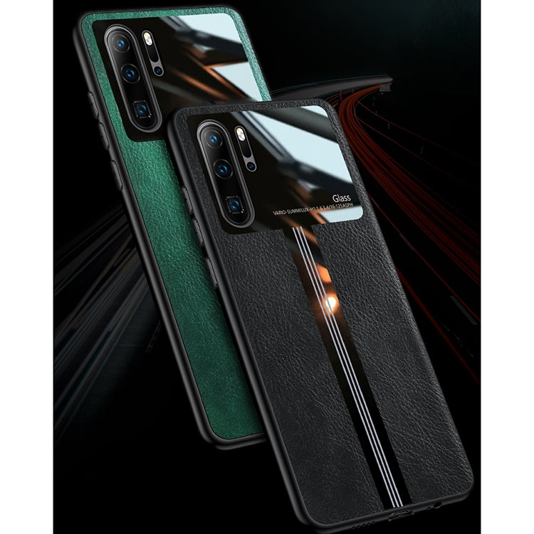 For Huawei P30 Pro Leather Texture PU + Glass + TPU Shockproof Protective Case