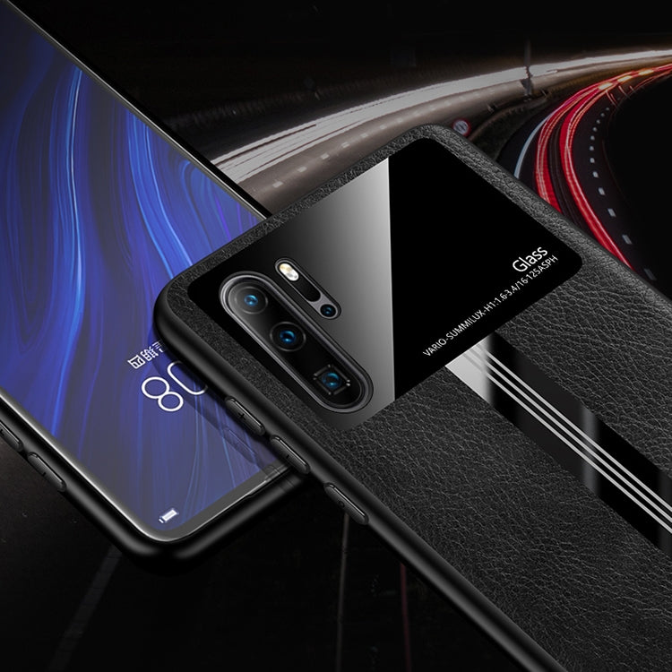 For Huawei P30 Pro Leather Texture PU + Glass + TPU Shockproof Protective Case