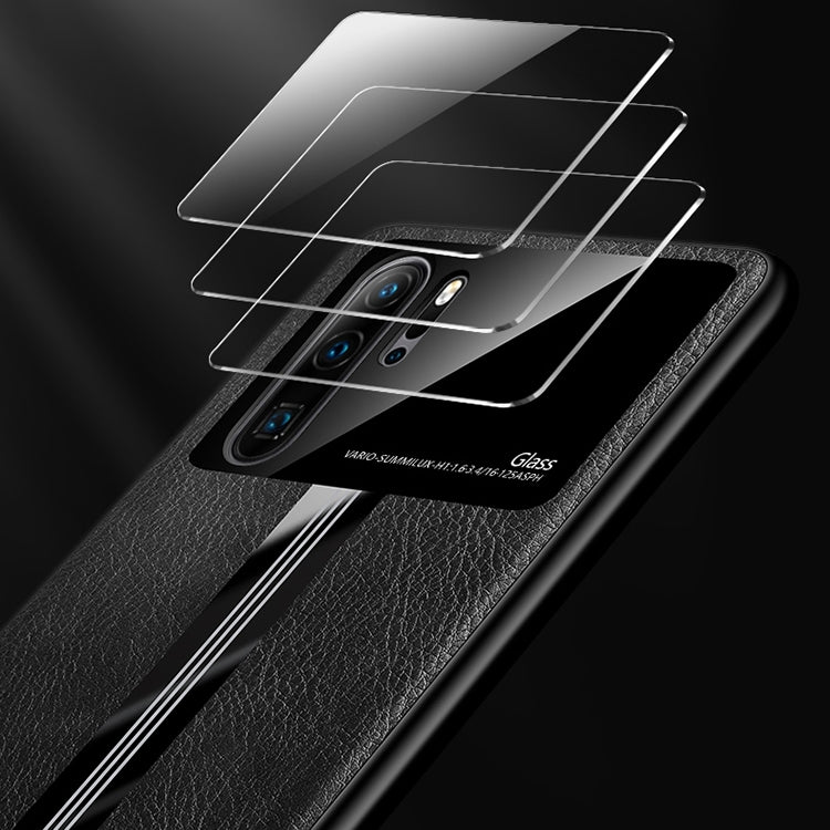 For Huawei P30 Pro Leather Texture PU + Glass + TPU Shockproof Protective Case