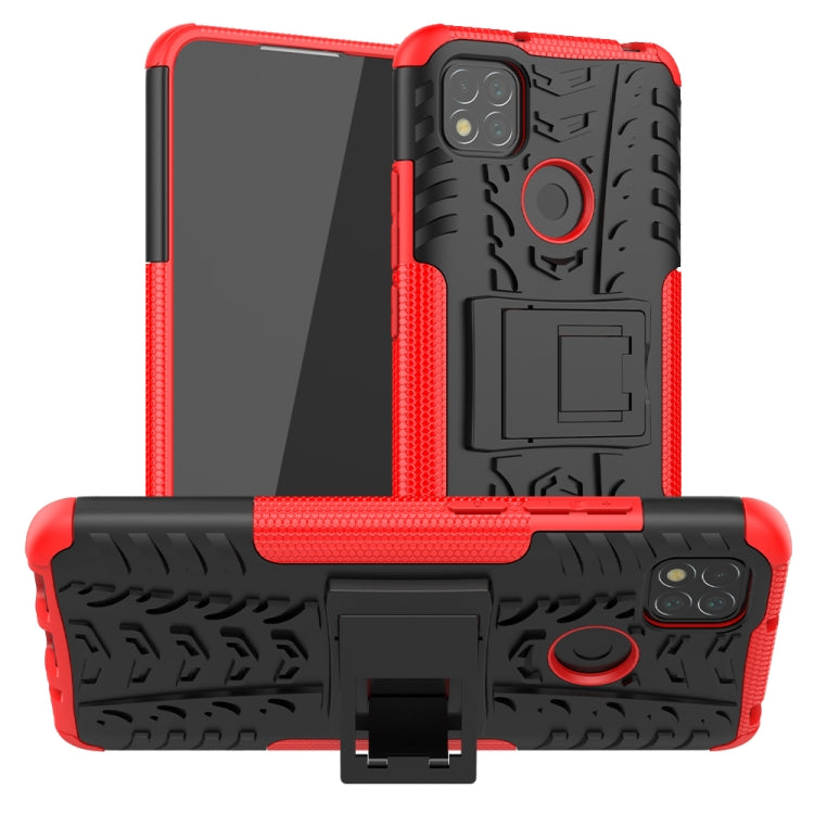 For Xiaomi Redmi 9C Tire Texture Shockproof TPU + PC Protective Case with Holder