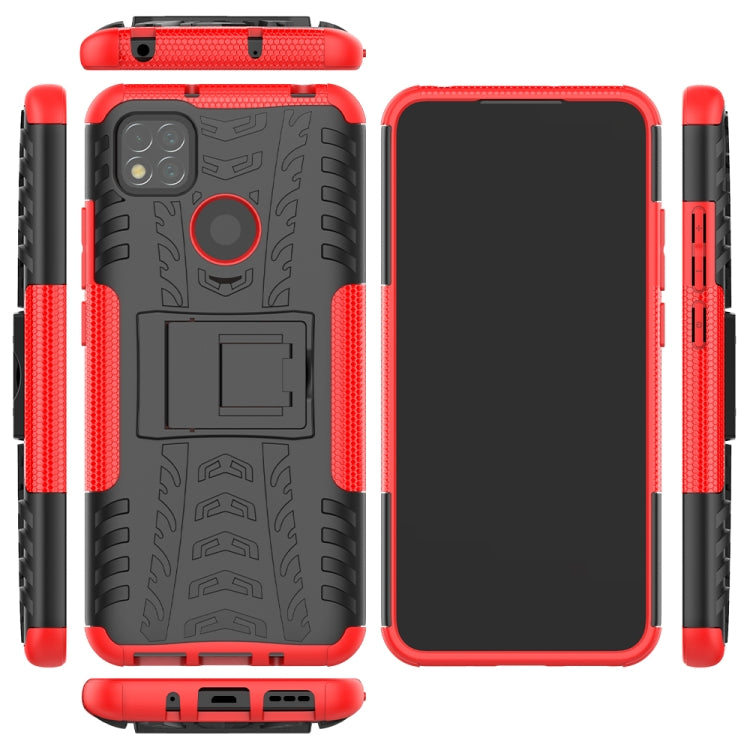 For Xiaomi Redmi 9C Tire Texture Shockproof TPU + PC Protective Case with Holder