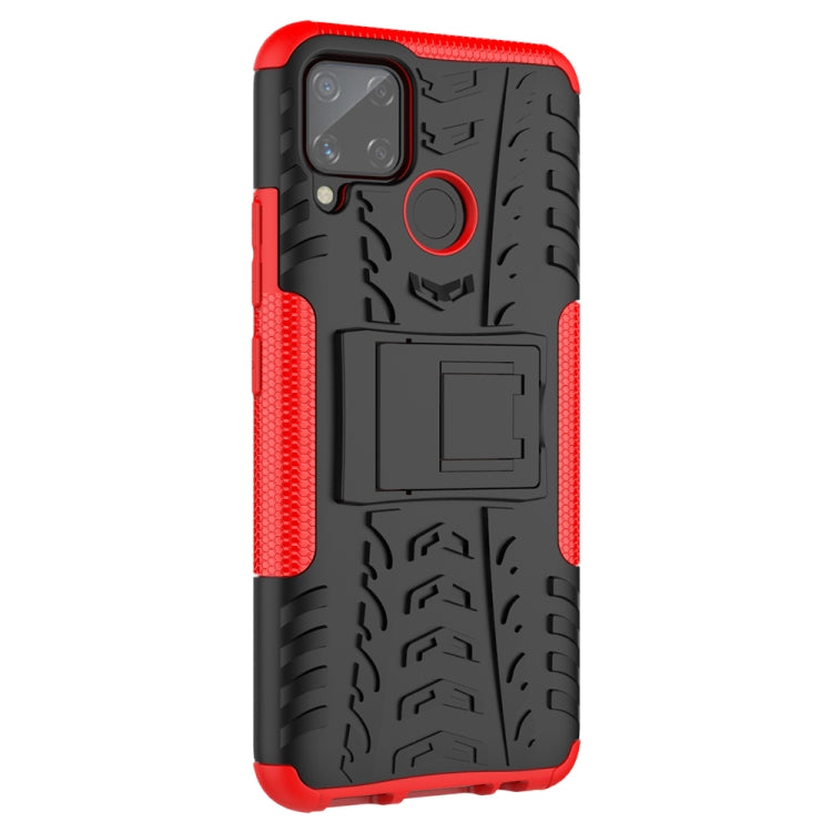 For OPPO Realme C15 Tire Texture Shockproof TPU + PC Protective Case with Holder