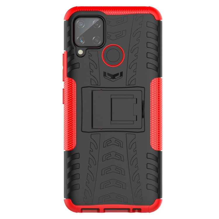 For OPPO Realme C15 Tire Texture Shockproof TPU + PC Protective Case with Holder