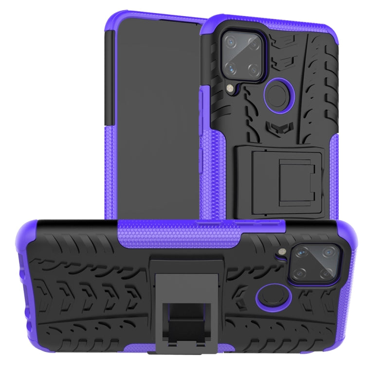 For OPPO Realme C15 Tire Texture Shockproof TPU + PC Protective Case with Holder